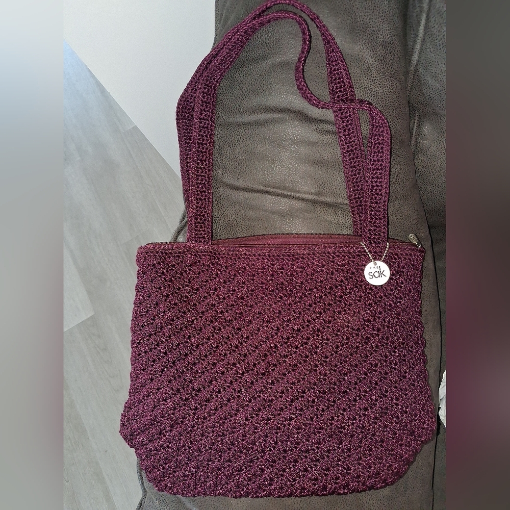 THE SAK Elegant Plum Purple Crochet Tote Bag